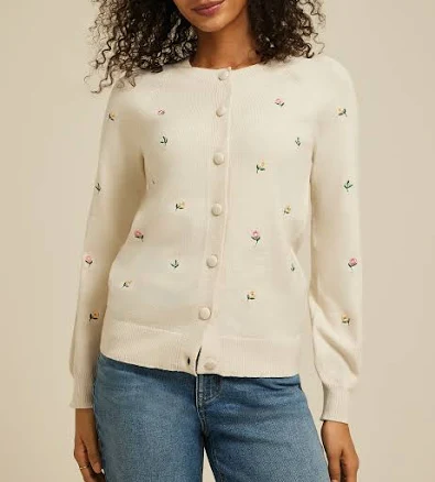 maurices Women's Floral Embroidered Button Front Cardigan