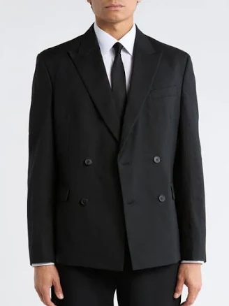 Open Edit Double Breasted Linen Blend Sport Coat