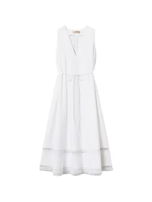Belted Lace-Trim Midi Dress