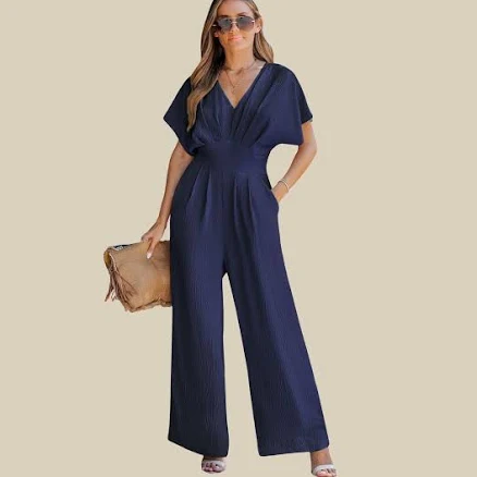 Cupshe Women's V-Neck Short Sleeve Straight Leg Jumpsuit