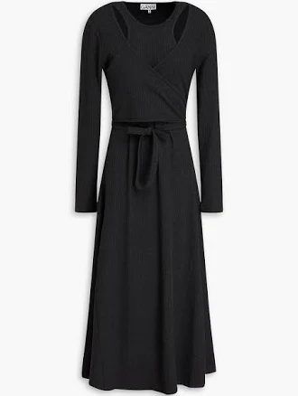 GANNI Cutout wrap-effect ribbed-knit midi dress - Women - Dark gray Dresses - EU 36