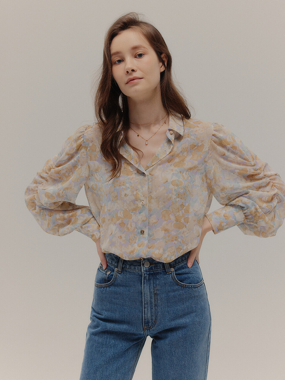 Flower Puff Shirring Blouse_3 Colors