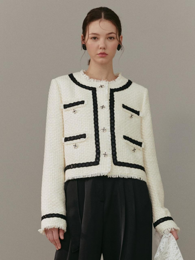 Trimming Crop Tweed Jacket