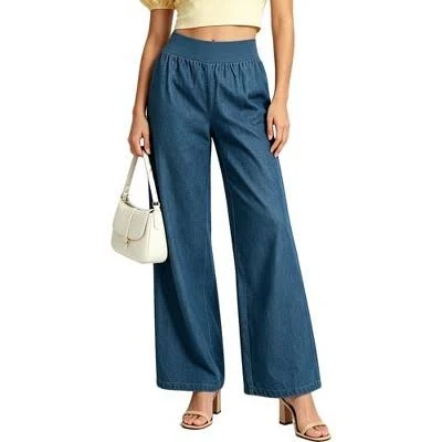 Women's Relaxed Fit Wide Leg Chambray Pants