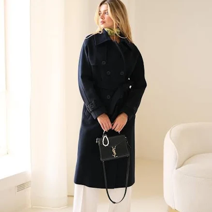 Cashmere Wool Blend Raglan Trench Coat
