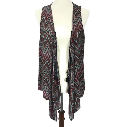No Boundaries Women's, Zig Zag Multicolor Lightweight Tassel Vest,