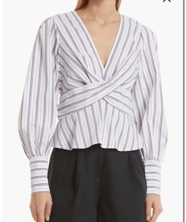 Veronica Beard Seema Stripe Twist Front Blouse In Off White Purple