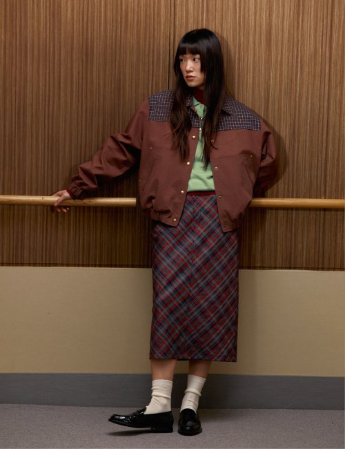 Brun Checked Bomber Jacket (Red Brown)