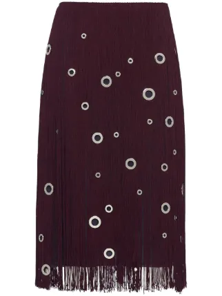 Eyelet-embellished Fringed Midi Skirt