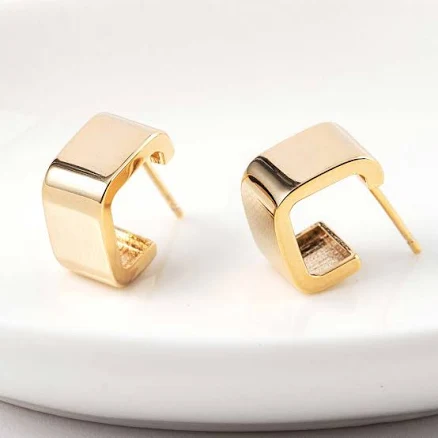 925 Silver Bold Square Half Ring Earring