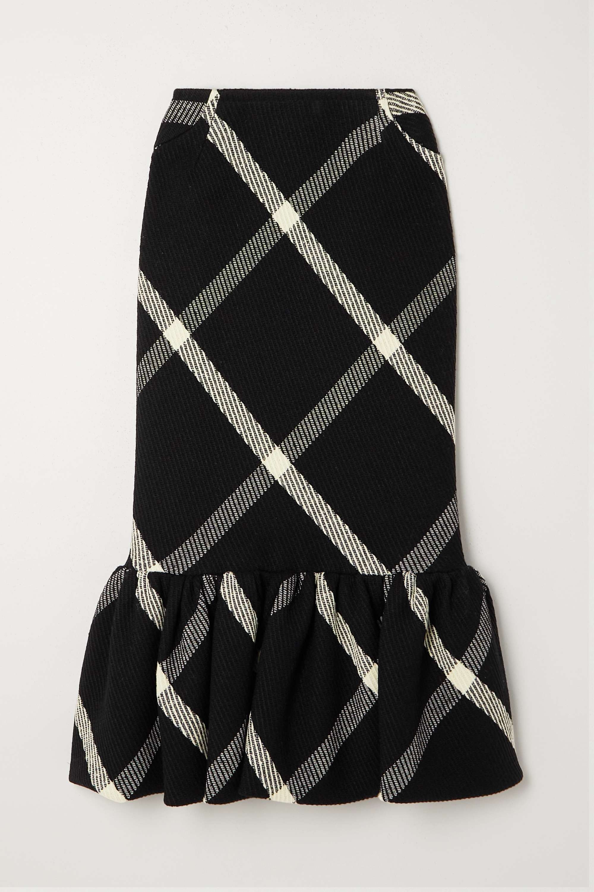 Fluted Checked Wool Midi Skirt