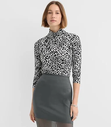 Loft Women's Leopard Print Jersey Turtleneck Top