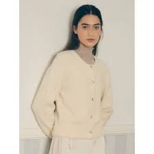 rolarola - Crew-Neck Furry Knit Cardigan (Ivory)