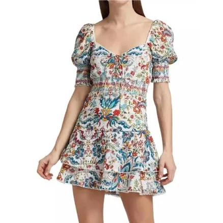 Alice + Olivia Women's Crawford Sweetheart Puff-Sleeve Cotton Mini Dress