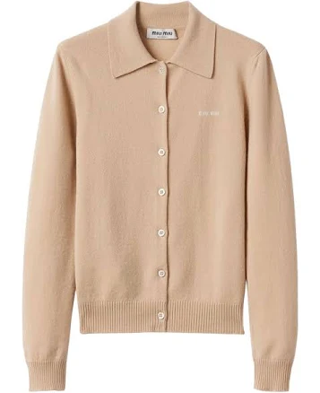 Miu Miu Intarsia-knit Logo Women Cardigan - Neutrals