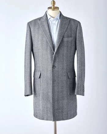 Peak Lapel Herringbone Overcoat