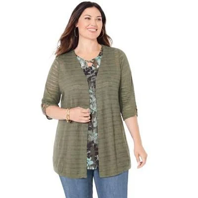 Plus Size Women's Shadowstripe Burnout Cardigan by Catherines