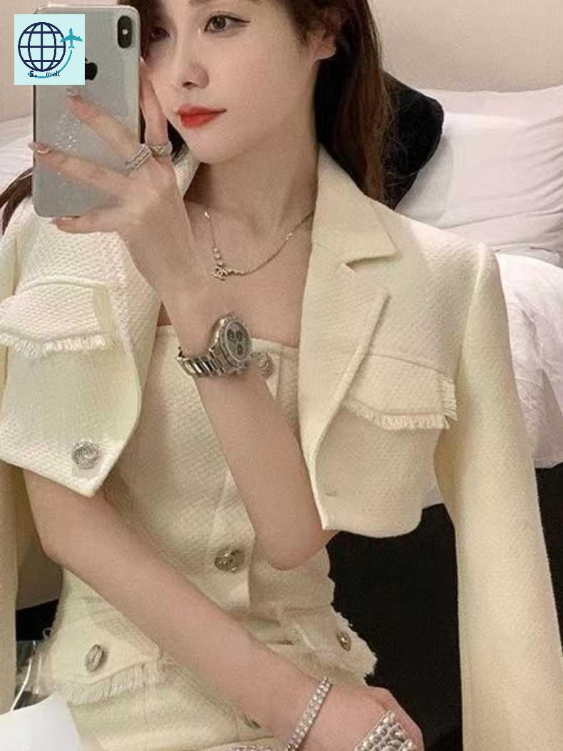 카라넥 트위드세트 가을 고퀄리티 끈사니원피스 여성 뷔스티에 슬림핏 자켓 가디건 봄