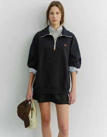 Dunst Unisex Leather Logo Half Zip-Up Sweatshirt