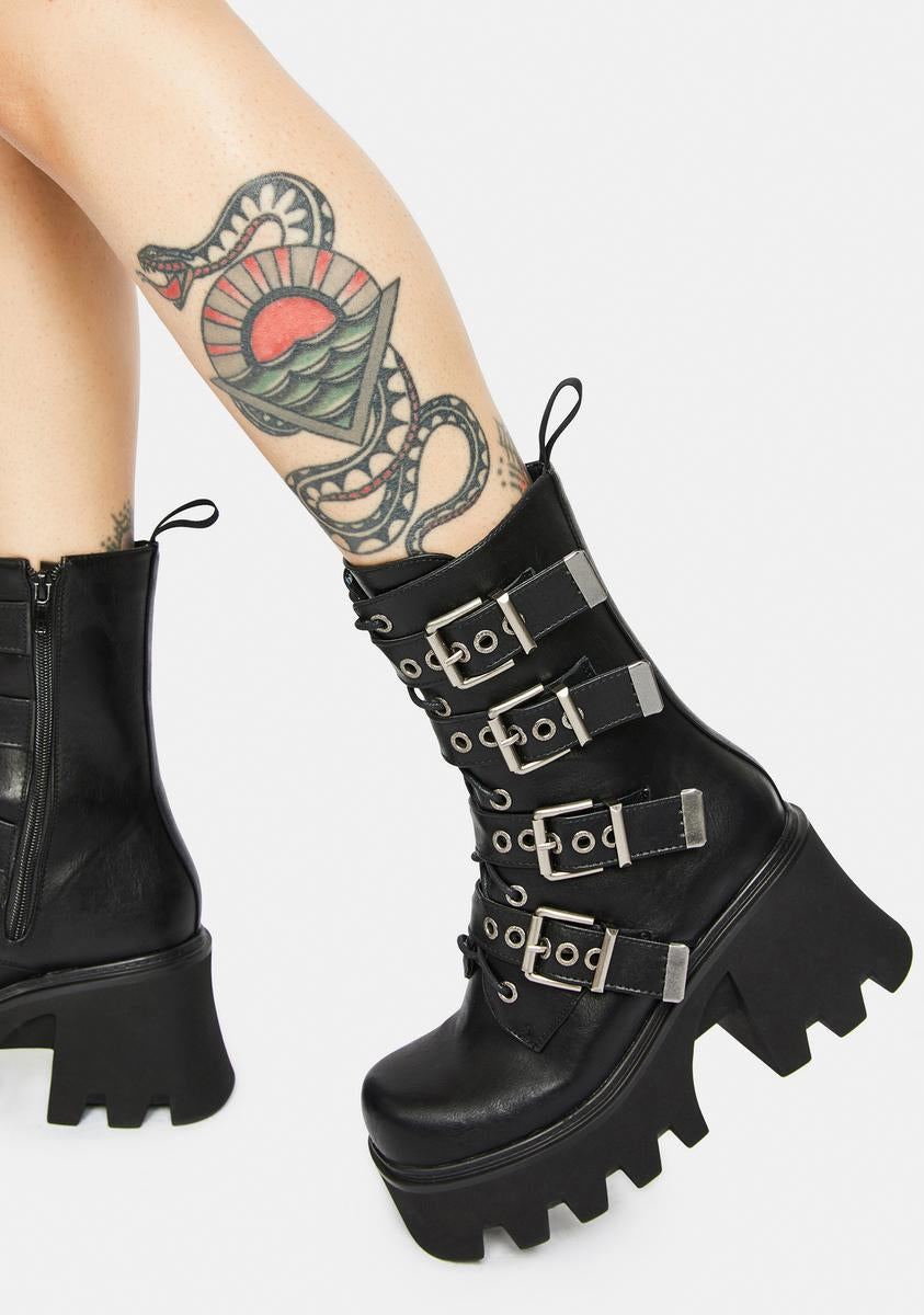 Lamoda Chunky Platform Heel Buckle Boots