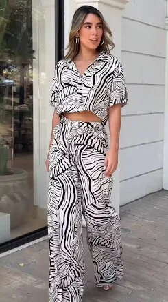 Korean Bsy Co-ord Set, White Black Top Pant Sets, Co-ord Set For Women