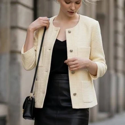 Handmade Tweed Boucle 3/4 Sleeve Jacket