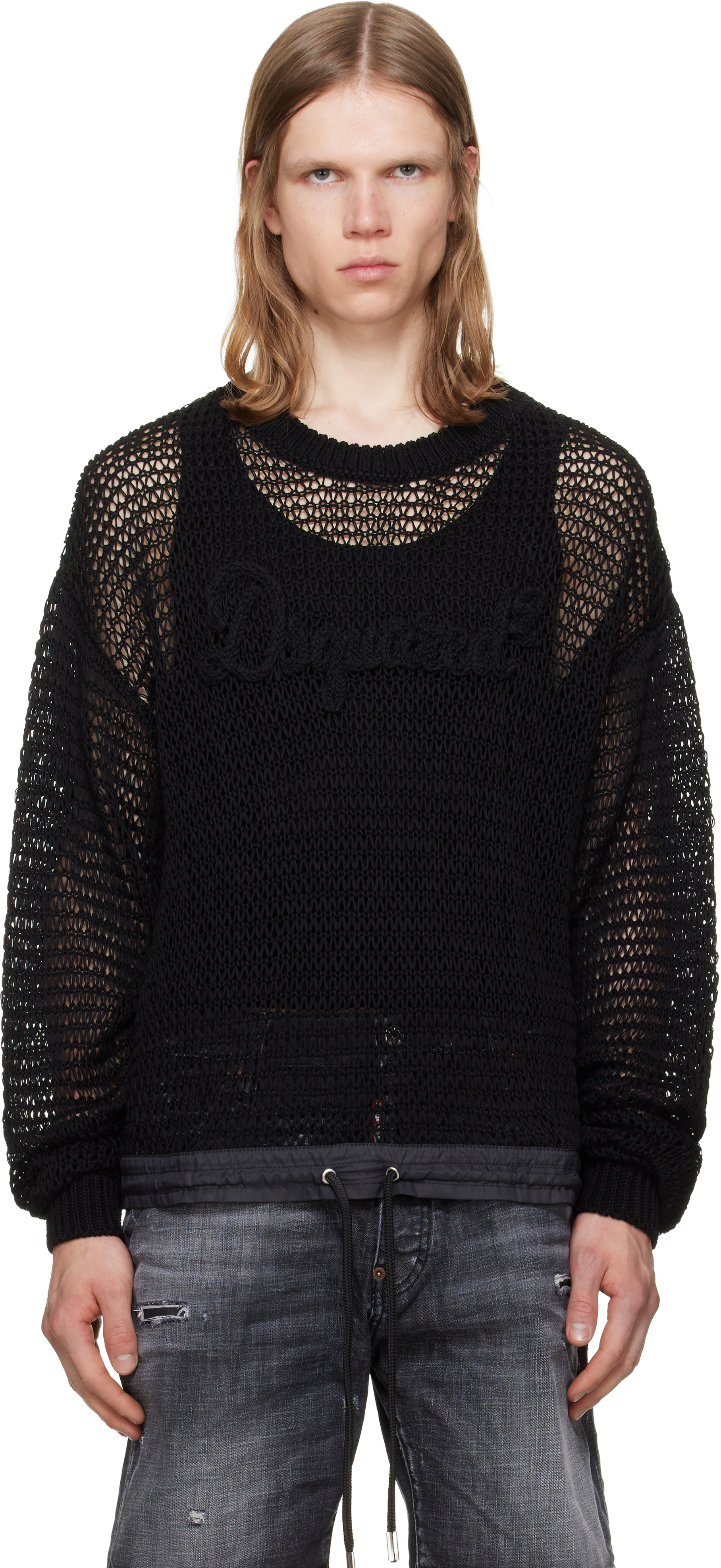 Black 'Dsquared2 Signature' Open Work Sweater