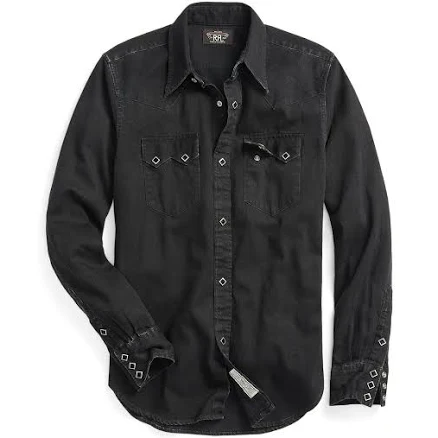 RRL Men's Denim Sawtooth Western Workshirt in Black, Size L