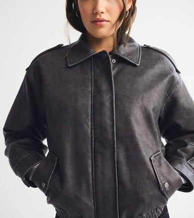 Abercrombie & Fitch Women's Distressed Vegan Leather Bomber Jacket
