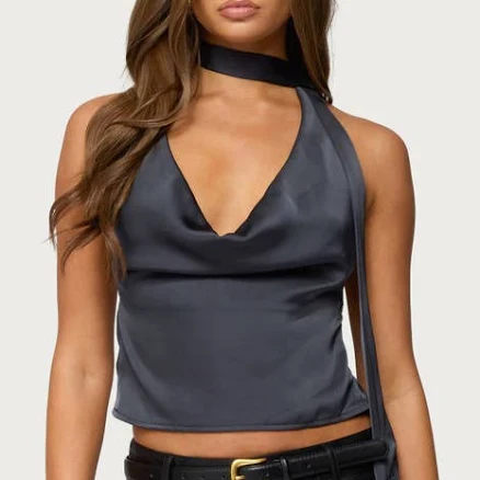 Edikted Women's Satin Cowl Neck Scarf Top
