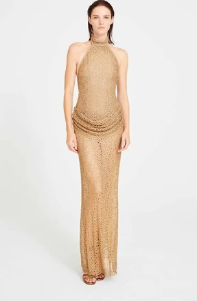Halter Neck Lace Crochet Maxi Dress with Embroidery Details