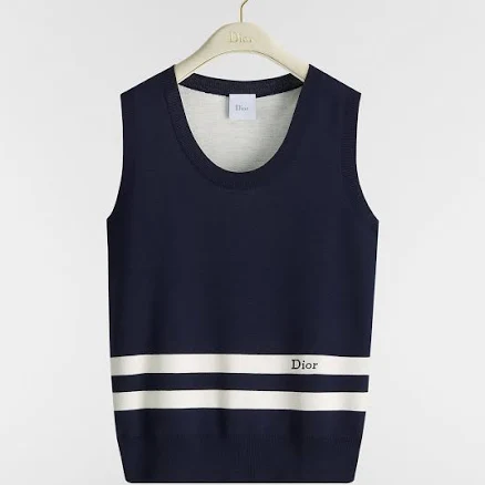 Women Dior Dior Marinière Fitted Sweater Vest Navy Blue And White D-Stripes Wool-Blend Jacquard
