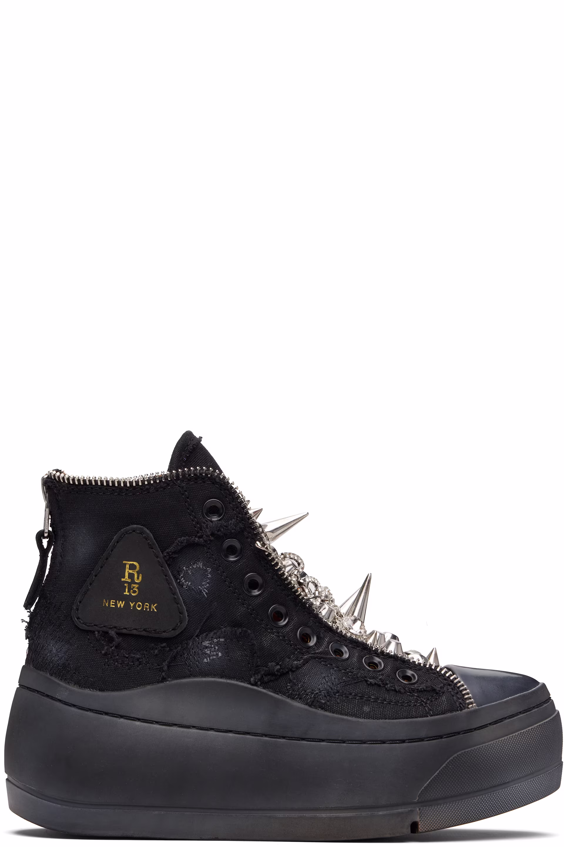 LACE FREE KURT HIGH TOP - BLACK CANVAS W FRAYED AND STUDS