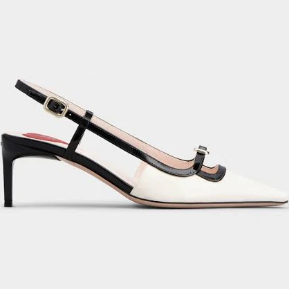 Roger Vivier Bicolor Patent Buckle Slingback Pumps White/Black Women's