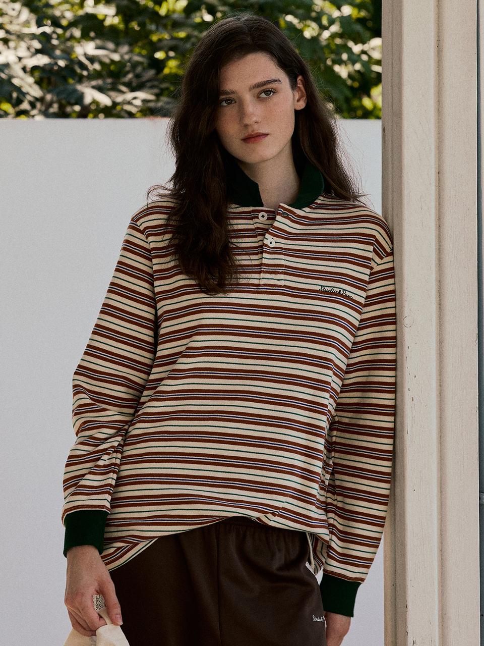 Multi Stripe Collar T Shirt_Green