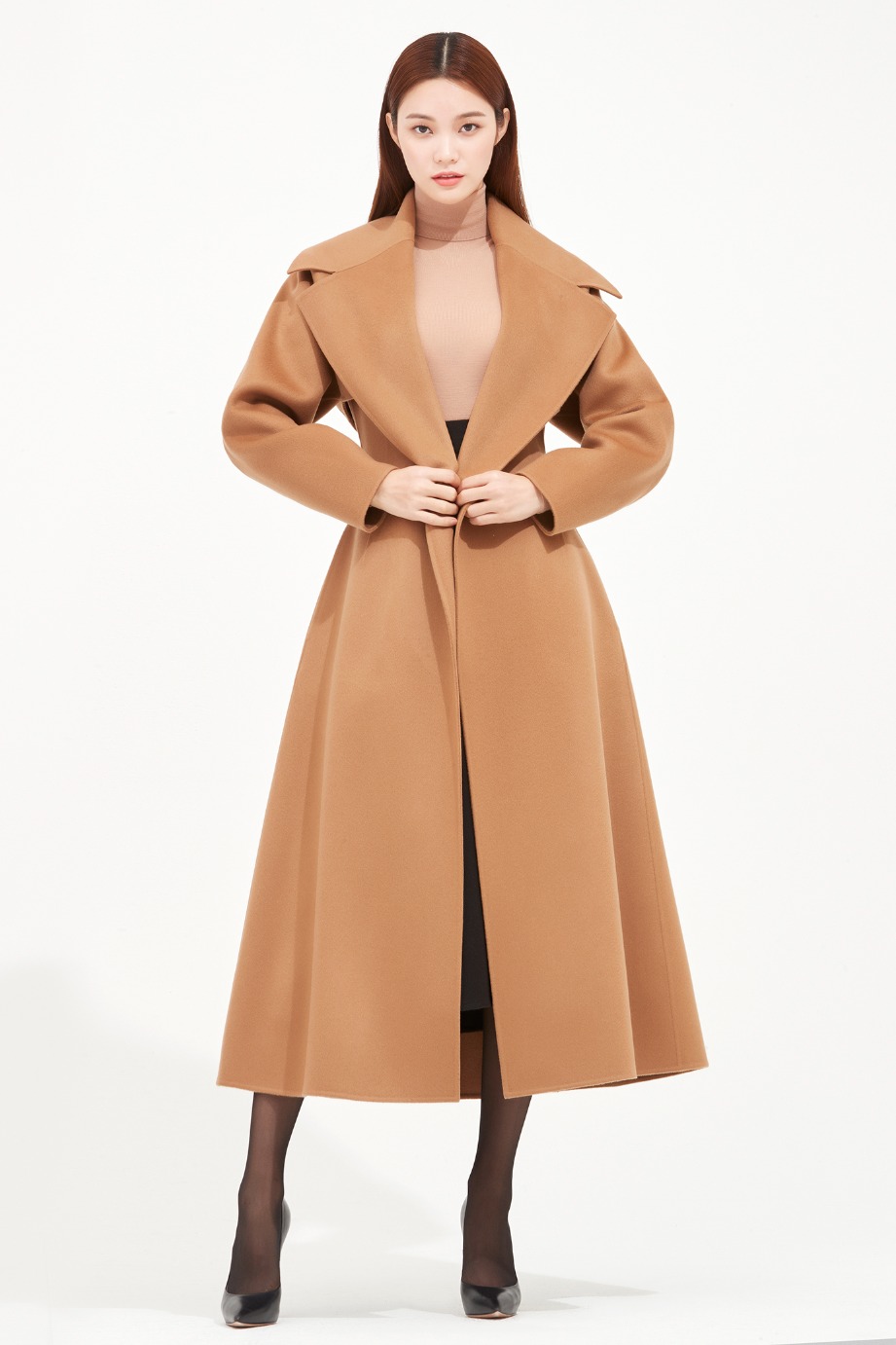 CASHMERE BLEND BELTED FLARE COAT