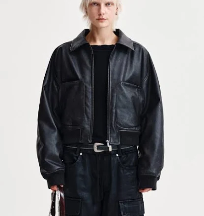 matinkim Faux Leather Out Pocket Jumper IN Charcoal Clothing CHARCOAL / M