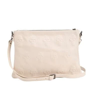 Latte Macchiato Leather Crossbody with Multi Skull Hardware
