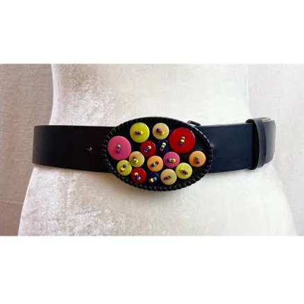Marni Leather Belt with Colorful Button Buckle