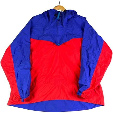 Vintage Colorblock Anorak Jacket Hooded Pullover Red Blue Xl 90s
