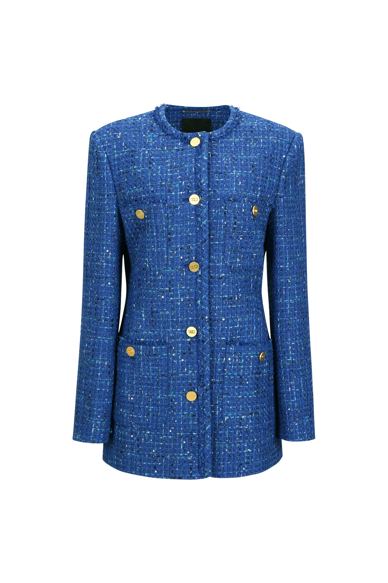SINGLE-BREASTED TWEED JACKET BLUE (S24JK1131BL)
