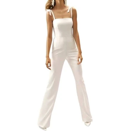 Theia Trinity Bridal Jumpsuit with W Shoulder Ties