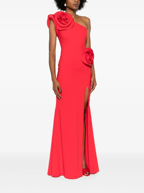 Floral-appliqué One-shoulder Dress