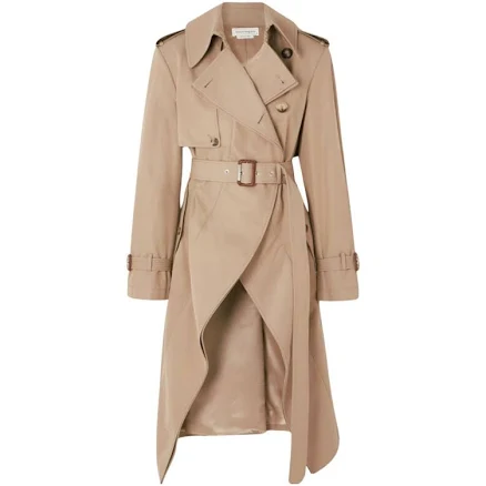 Alexander Mcqueen Asymmetric Peplum Gabardine Classic Trench Coat
