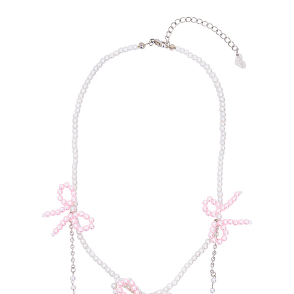 Layer Ribbon Beads Necklace (Pink)