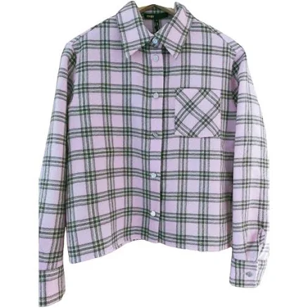 Maje Pink Wool Plaid Shirt Jacket Size S International