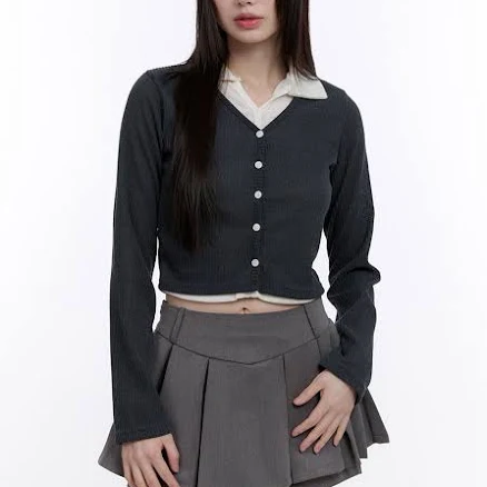 Slim-Fit Collar Layered Cardigan