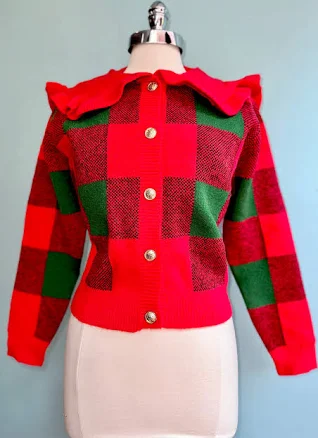 Plaid Sailor Collar Cardigan