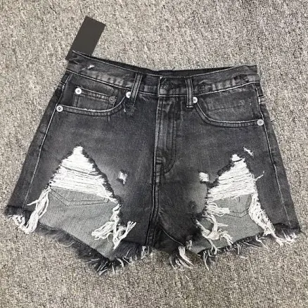 R13 Denim Shorts Waist Ripped Retro Casual Rough Edge, Jeans For Women