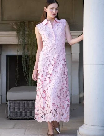 Delphia Floral Lace Collared Maxi Dress